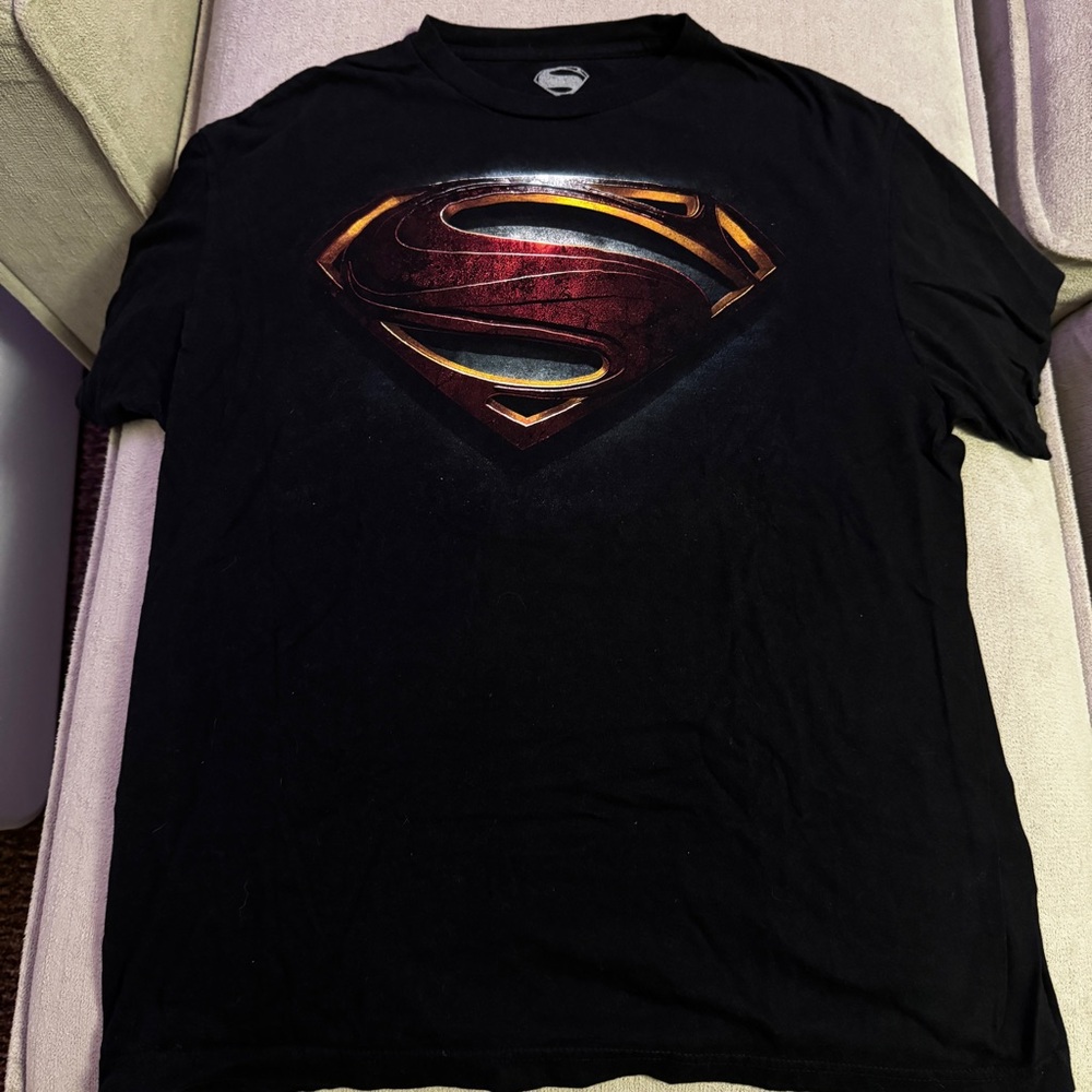 Black Superman Man of Steele T-Shirt Size L